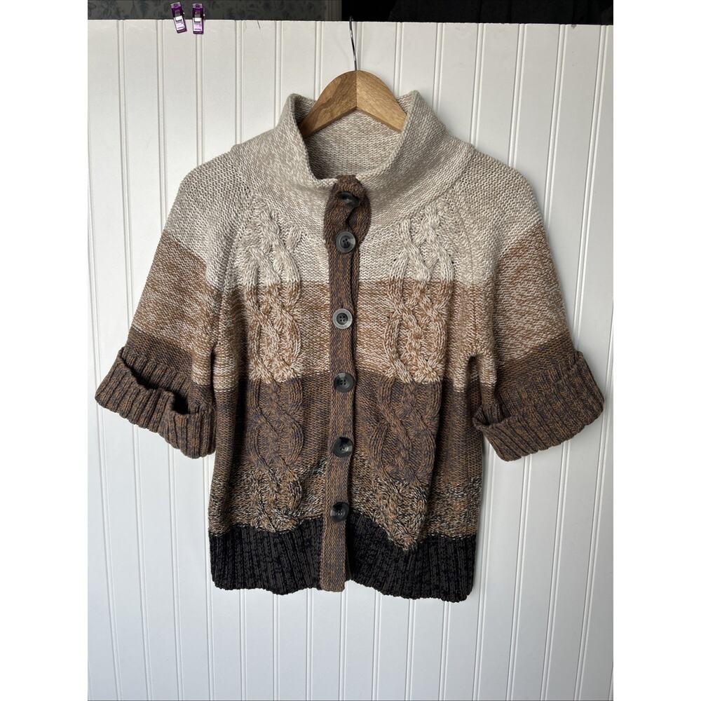 Dress Barn Cable Knit Button Up Sweater Ombré Brown And Tan Large